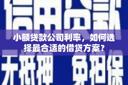 固镇小额贷款公司利率，如何选择最合适的借贷方案？